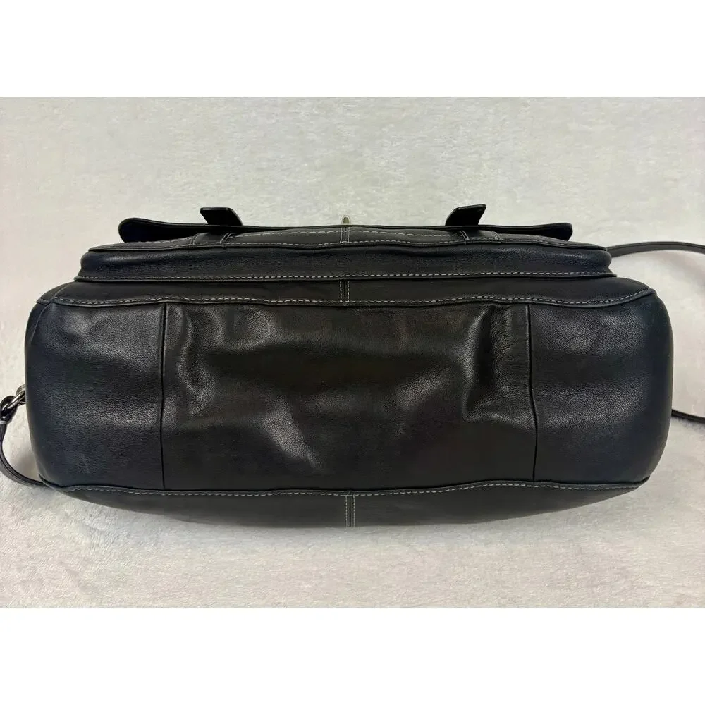 Coach Vintage Chelsea Black Leather Turnlock Satchel with Elegant Charm